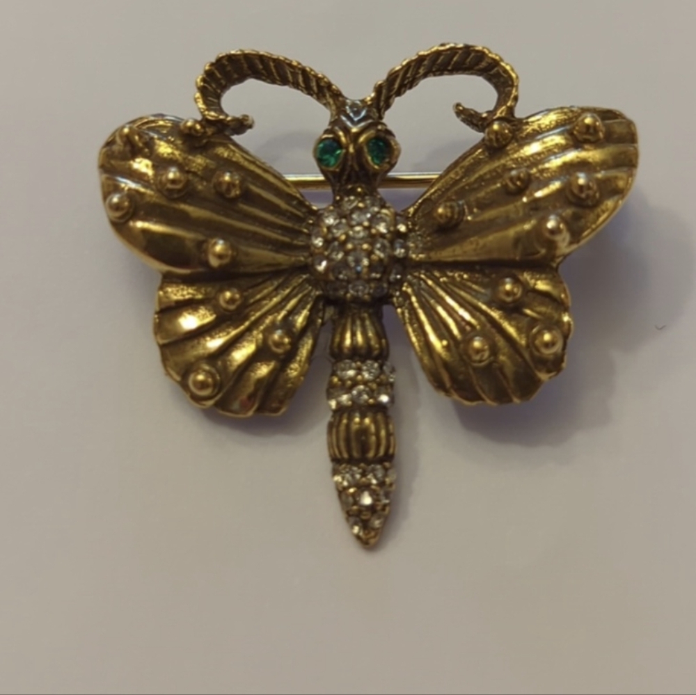 Gold and Silver Butterfly Brooch with Crystal Details - Picture 5 of 7